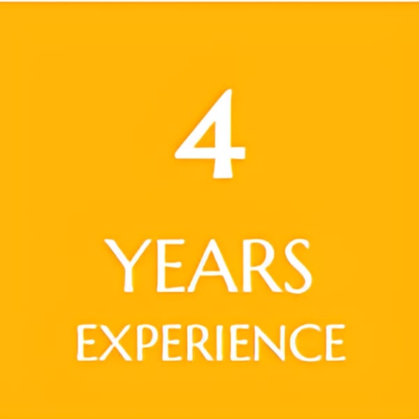 White text on a bright orange background reads '4 YEARS EXPERIENCE'.