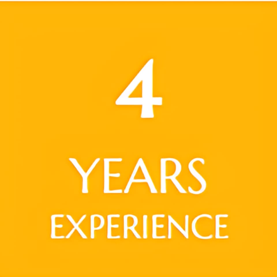White text on a bright orange background reads '4 YEARS EXPERIENCE'.